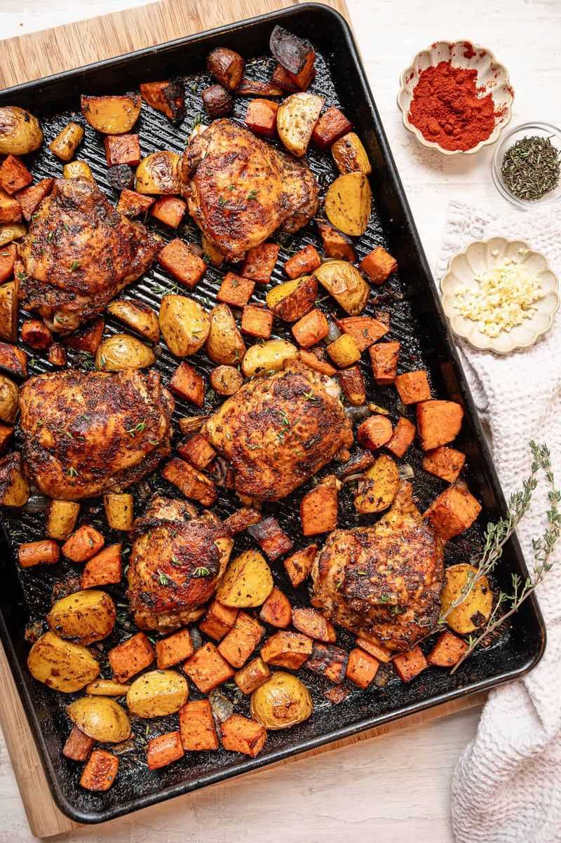 Sheet Pan Chicken Thighs and Roasted Vegetables