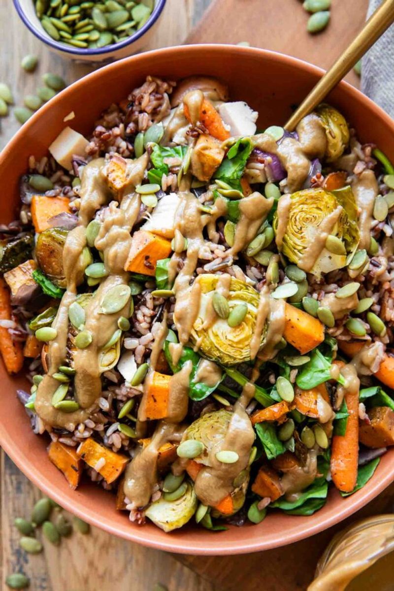 Harvest Grain Bowls with Roasted Vegetables and Tahini