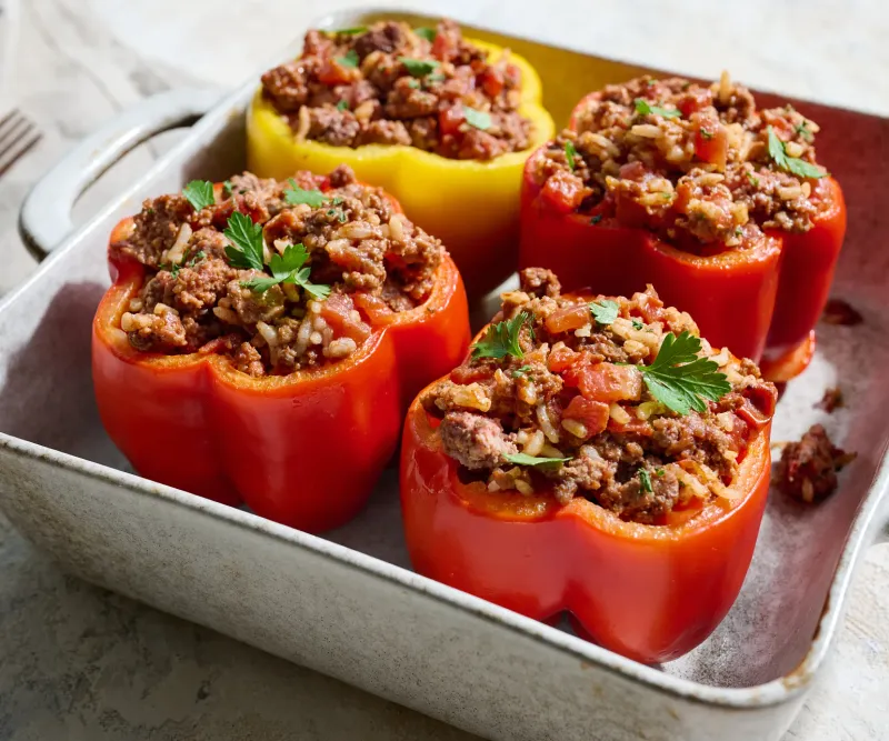 Beef and Barley Stuffed Peppers