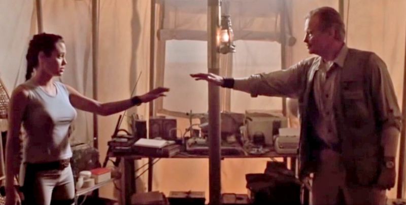 Jon Voight and Angelina Jolie in Lara Croft: Tomb Raider (2001)