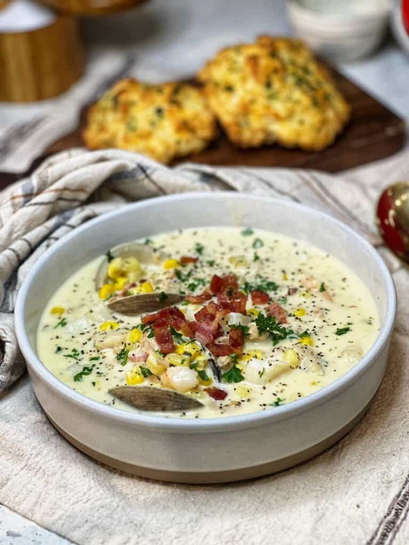 Seafood Chowder with Corn and Bacon