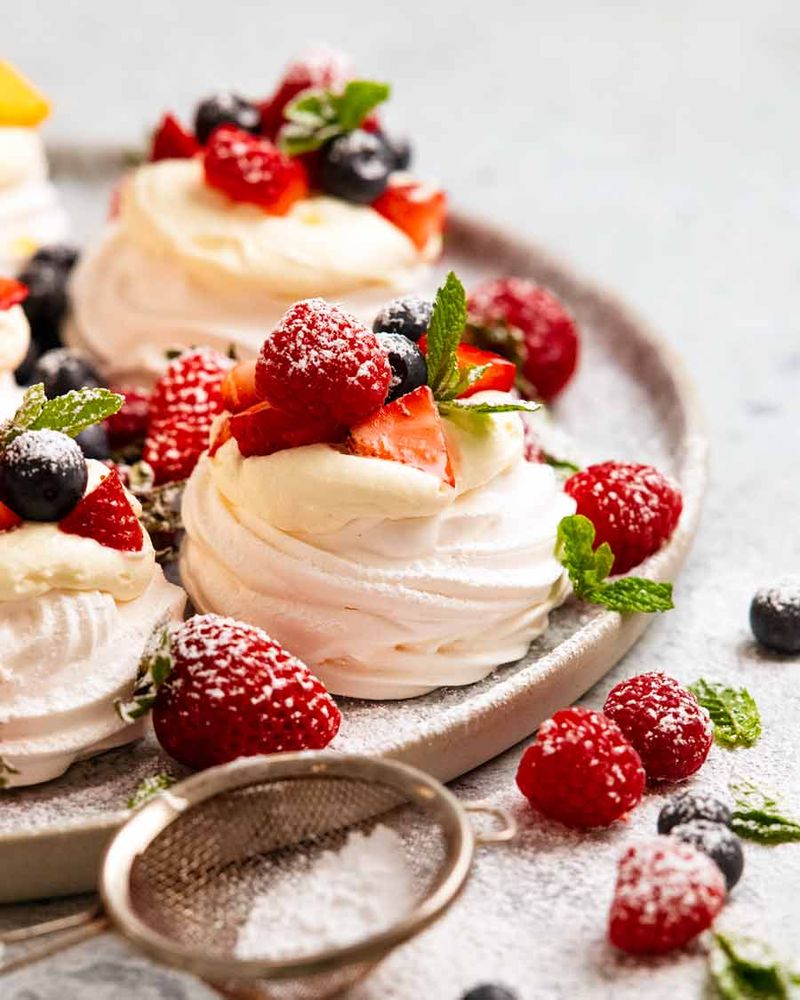 Mini Pavlovas with Whipped Cream
