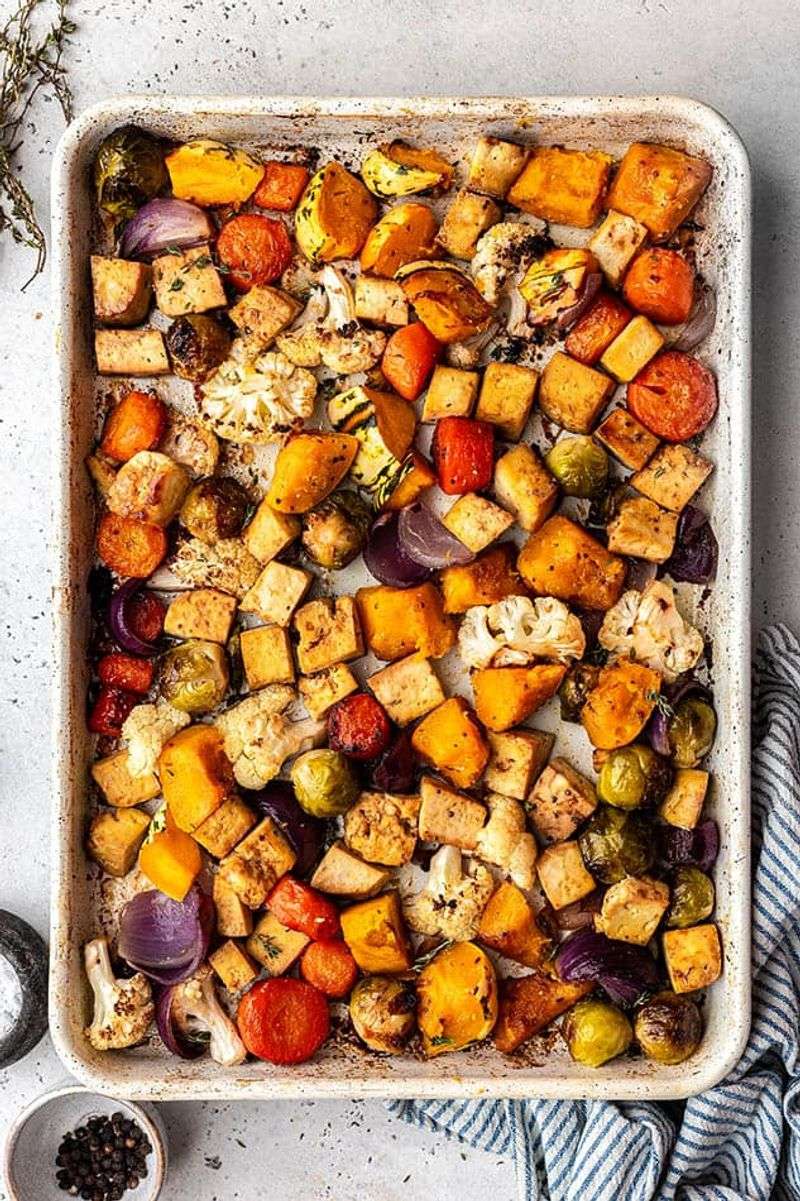 Crispy Tofu and Autumn Vegetable Traybake