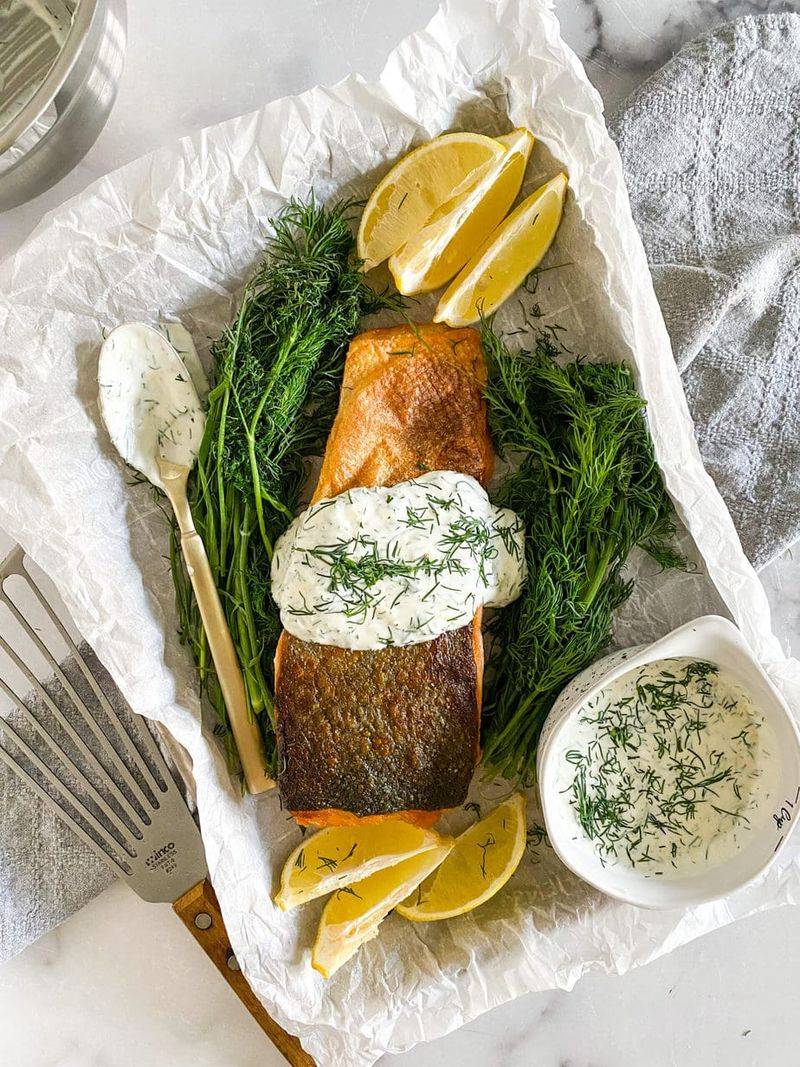 Crispy Skin Salmon with Dill Cream Sauce