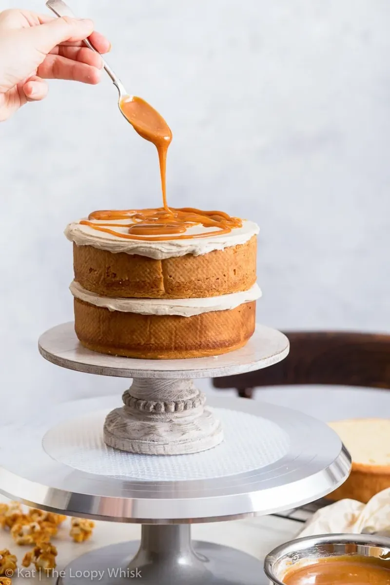 Salted Caramel Popcorn Crunch Cake