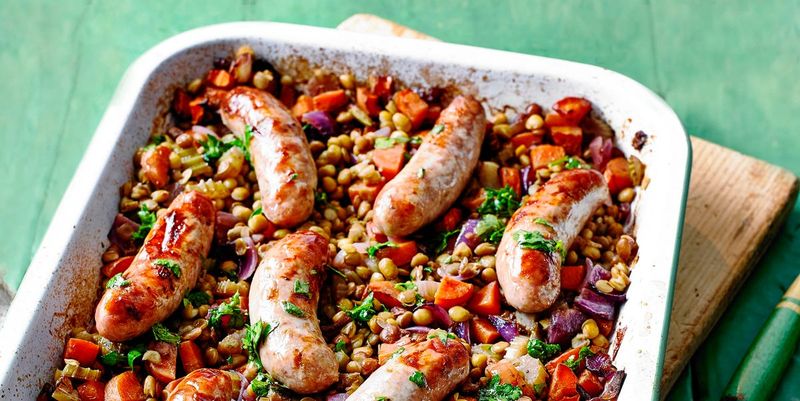 Herby Sausage and Lentil Traybake