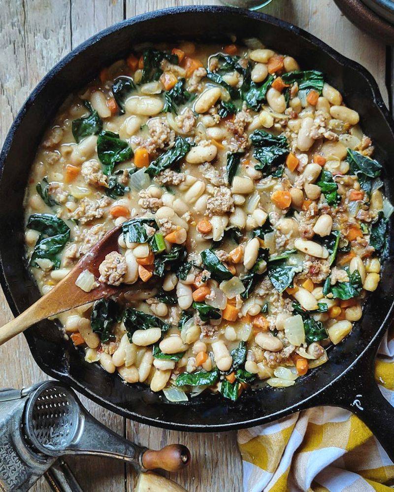 Sausage and Kale Casserole with White Beans