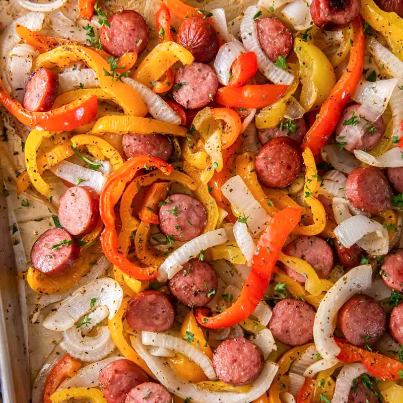 Sheet Pan Sausage with Peppers and Onions