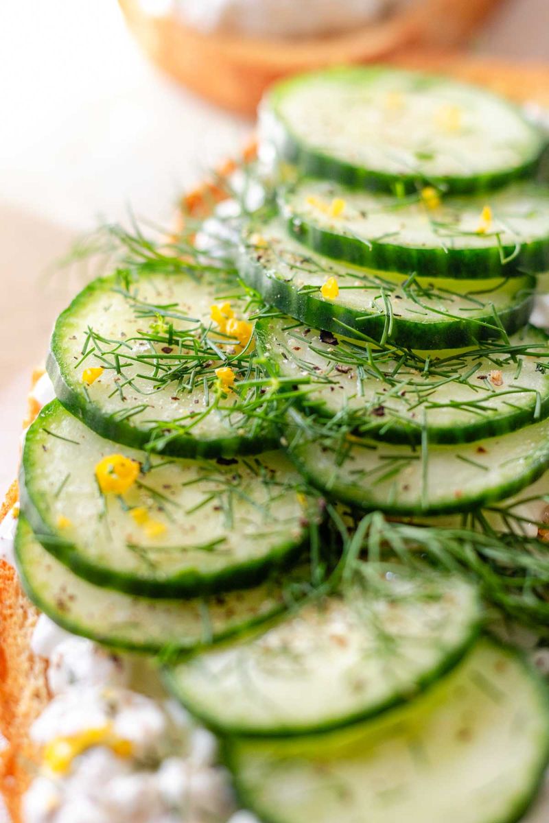 Cottage Cheese with Sliced Cucumber and Dill