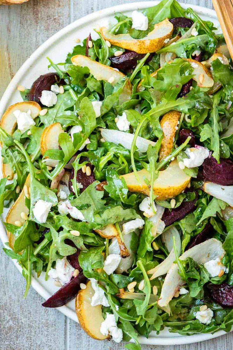 Roasted Pear and Beetroot Salad with Goats Cheese