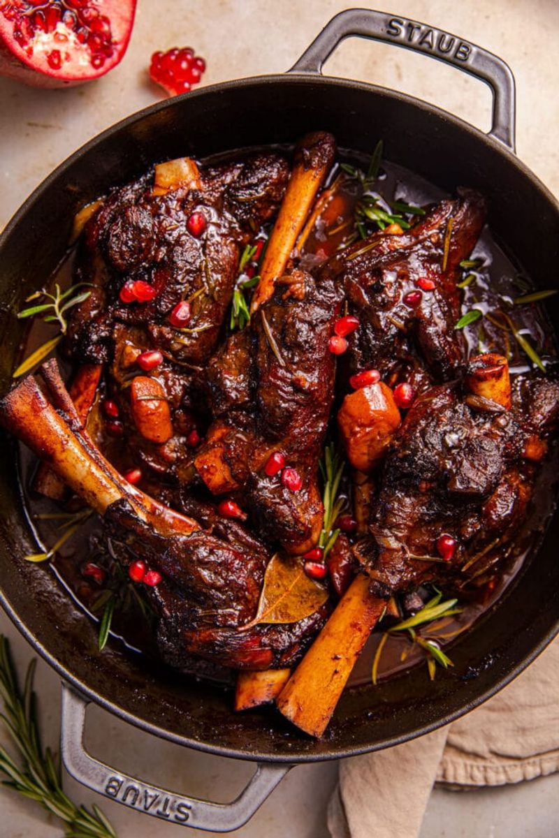 Braised Lamb Shanks with Pomegranate (Khoresh Fesenjan Style)