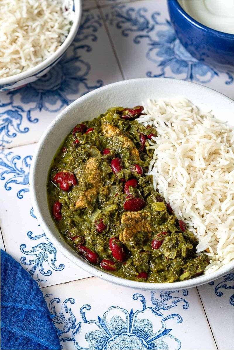 Iran - Ghormeh Sabzi with Beef (Herb and Kidney Bean Stew)
