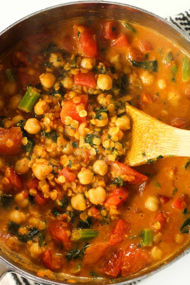 Curried Red Lentil and Chickpea Soup