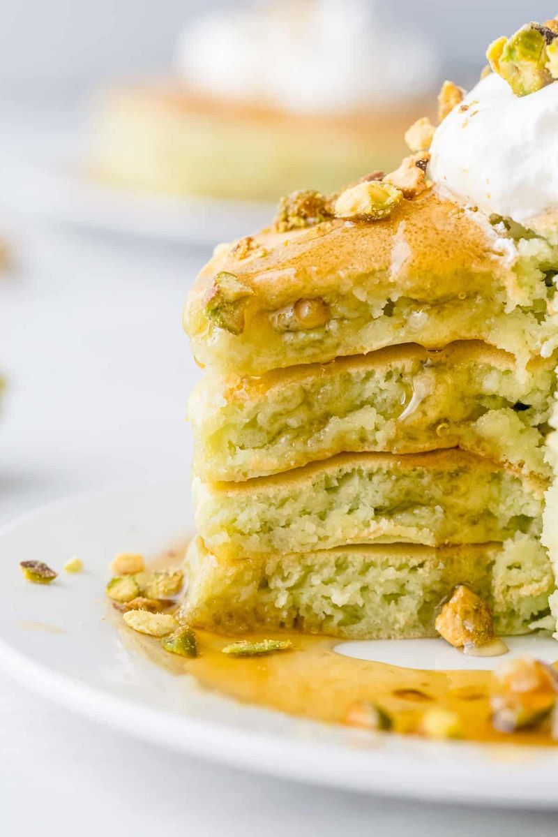 Pistachio Pancakes with Maple Syrup