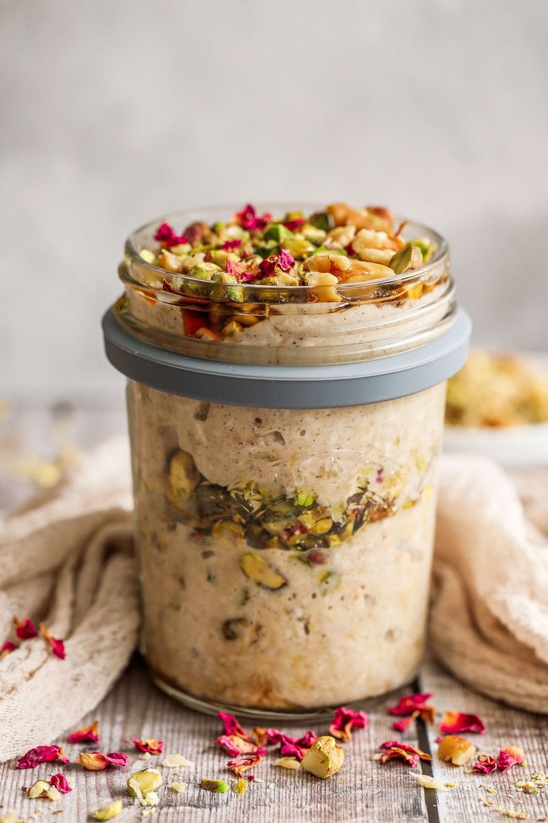 Overnight Oats with Pistachio and Rose Water