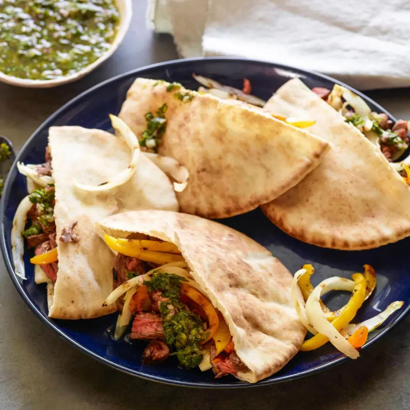 Steak And Chimichurri Pittas