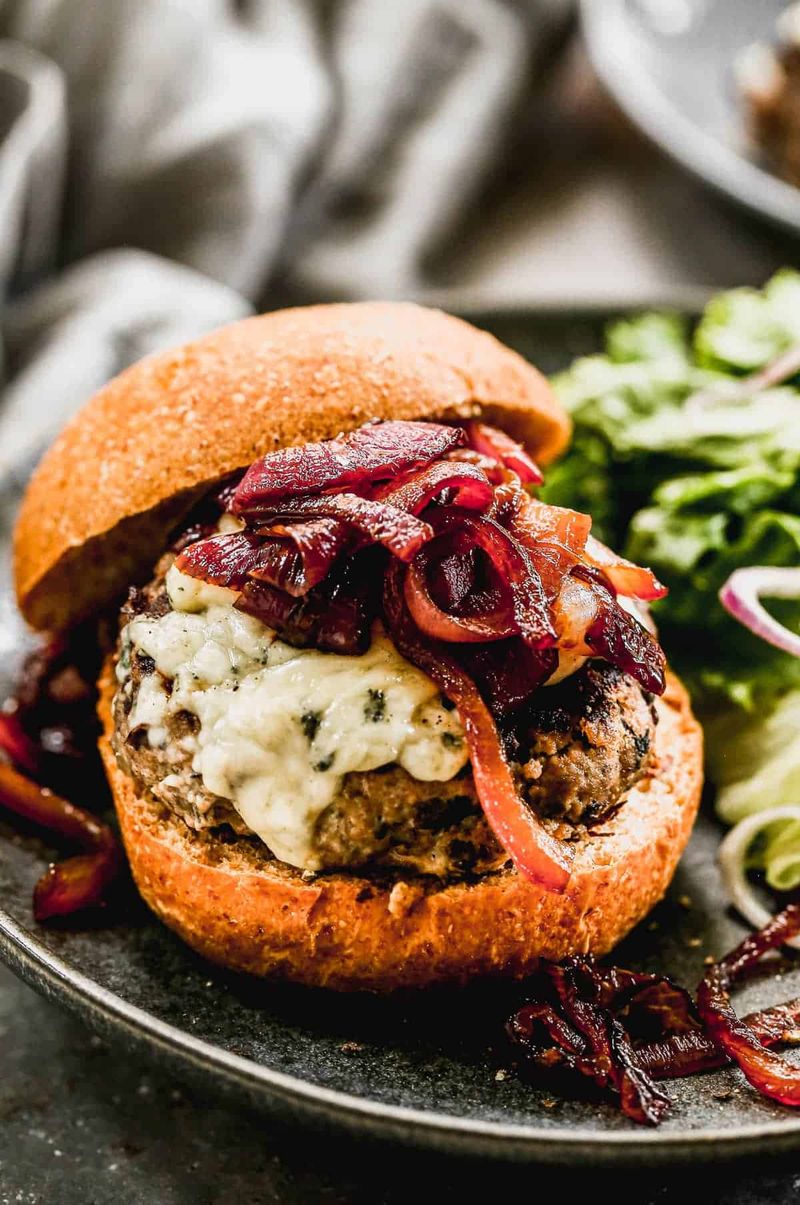Blue Cheese Burger with Caramelized Onions