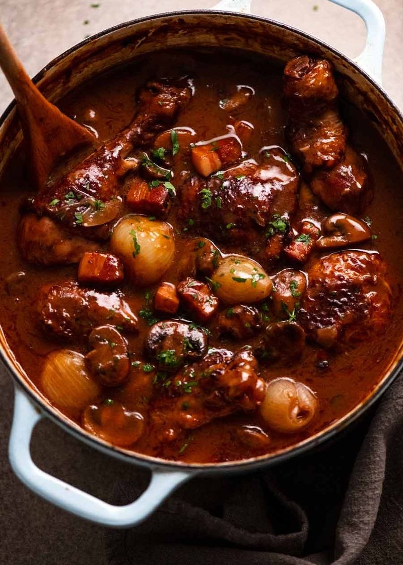 Coq au Vin with Pearl Onions and Mushrooms