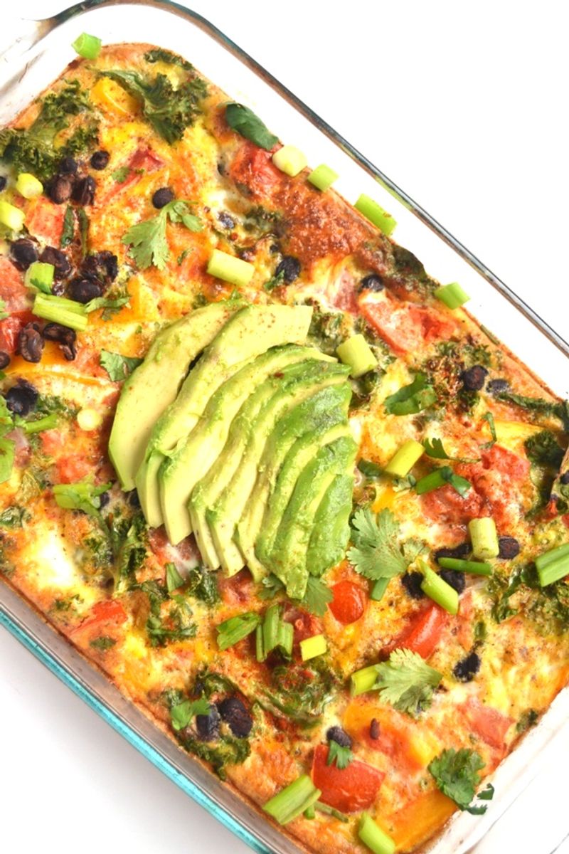 Black Bean and Egg Breakfast Casserole with Salsa and Cheddar