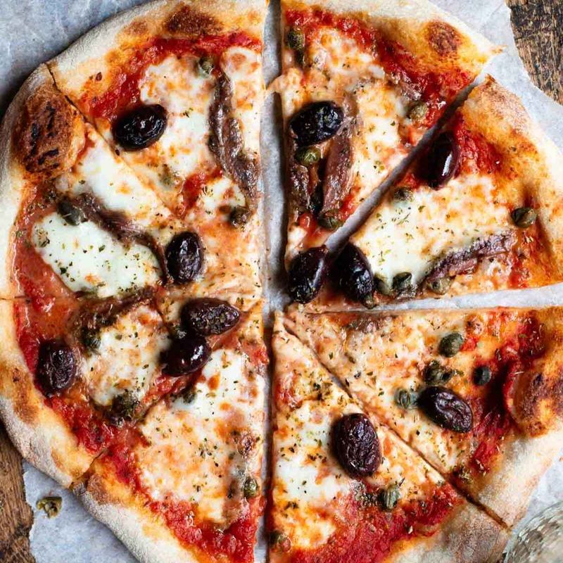 Pizza With Olive, Anchovy, and Capers