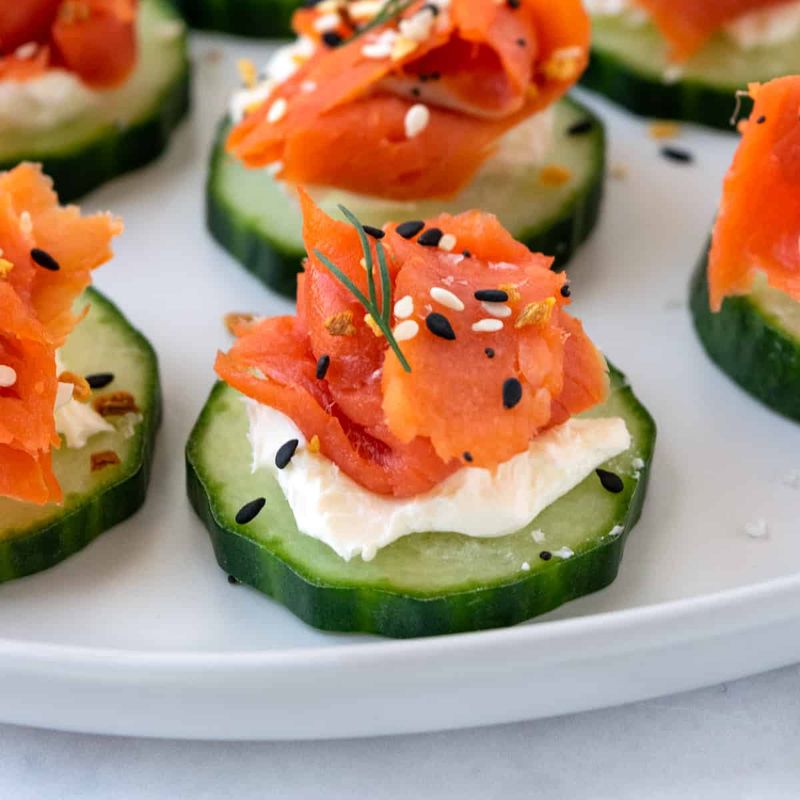Cucumber Rounds with Cream Cheese and Smoked Salmon