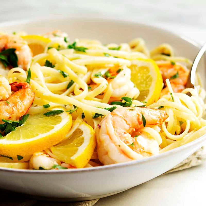 Roasted Garlic Lemon Shrimp Pasta