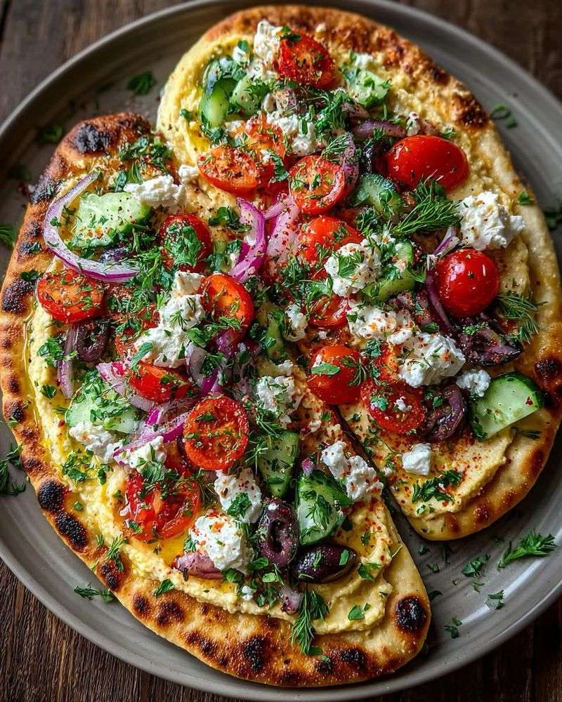 Roasted Garlic Flatbread with Hummus