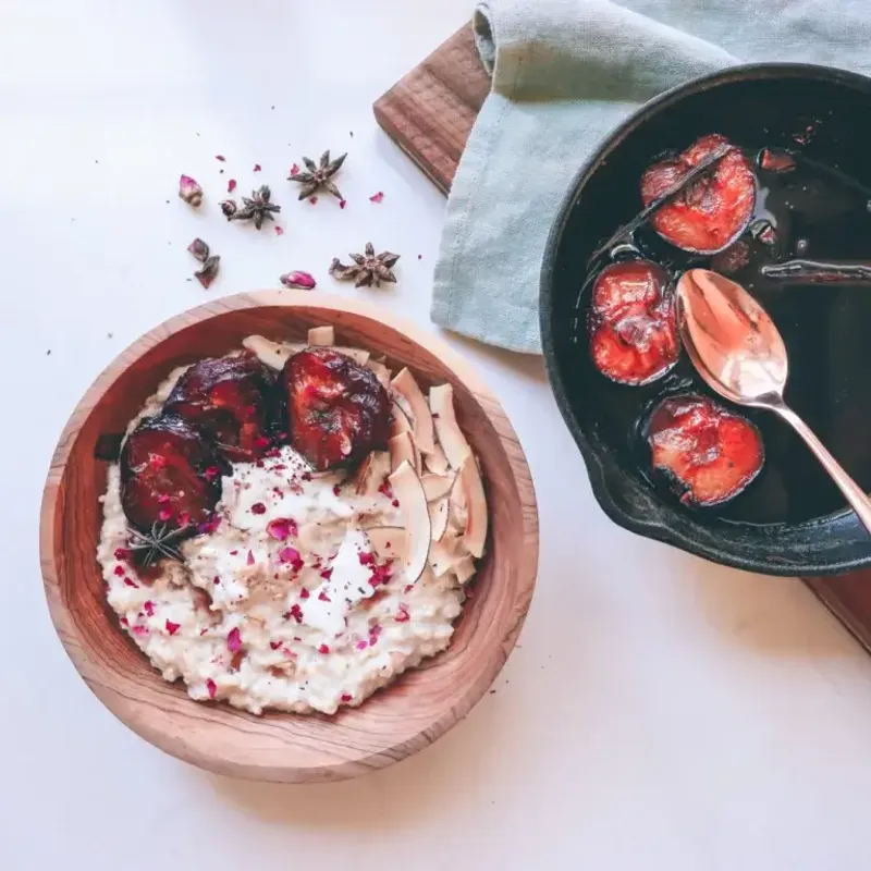 Warm Porridge With Stewed Plums