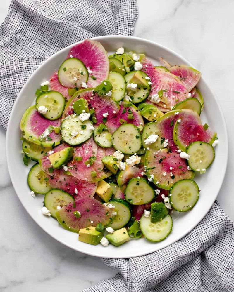 Watermelon Radish and Avocado Salad