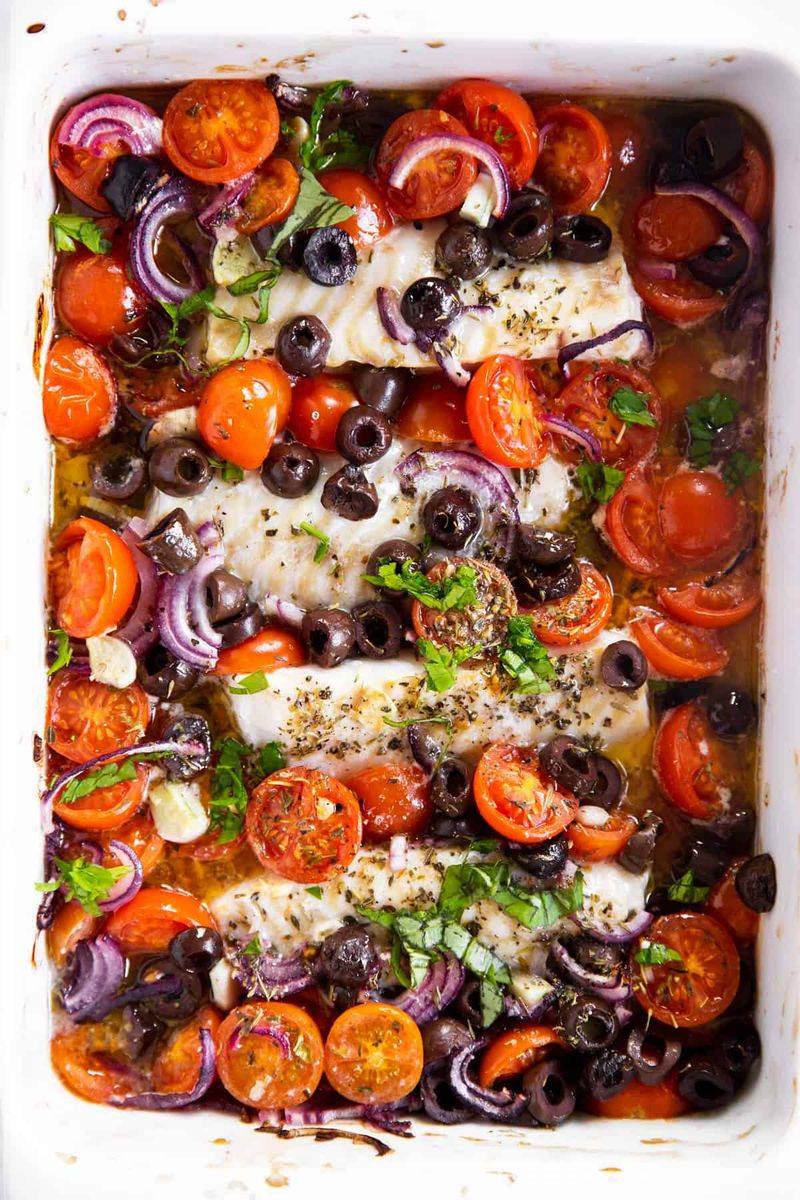 Baked Cod with Tomato and Olive Tapenade