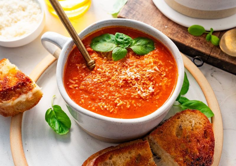 Tomato Basil Soup with Crusty Bread