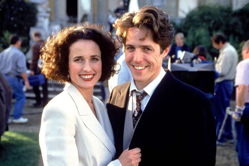 Andie MacDowell and Hugh Grant in Four Weddings and a Funeral (1994)