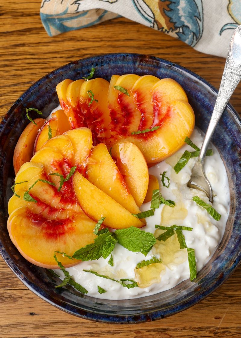 Cottage Cheese Bowl with Sliced Peaches