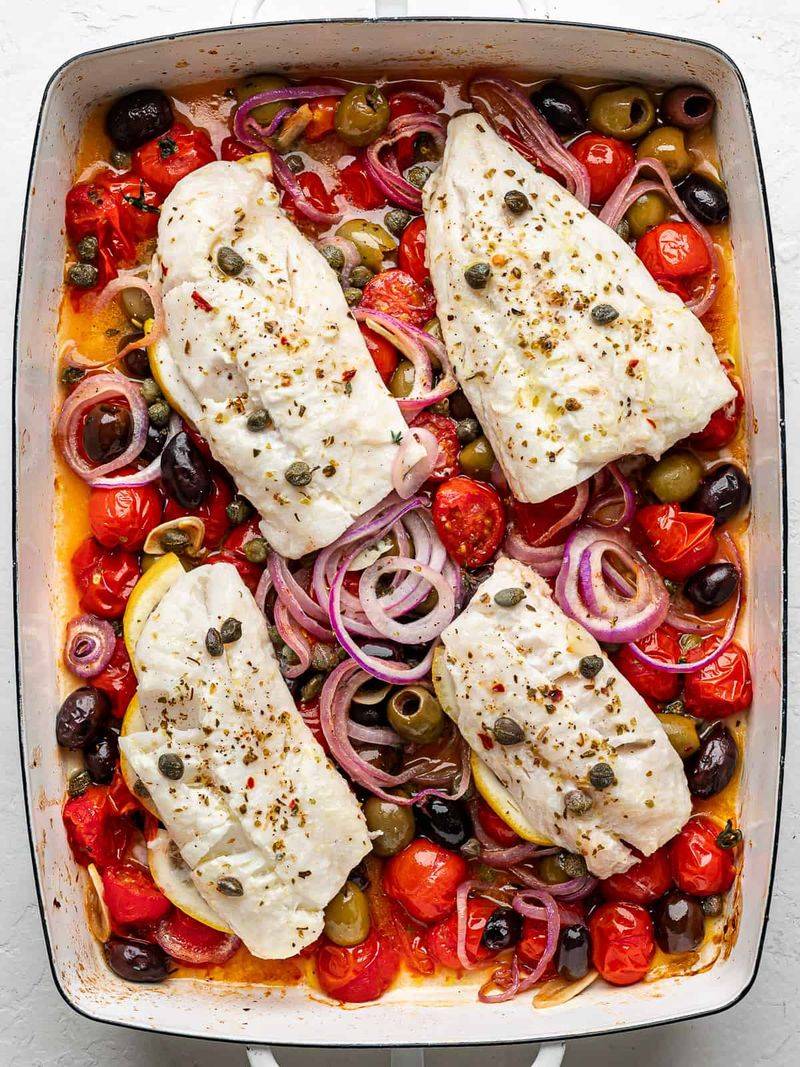 Baked Cod with Tomatoes and Olives