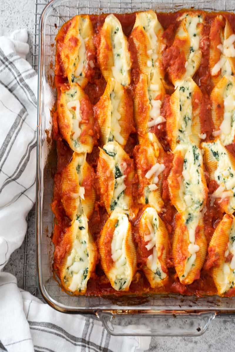 One Skillet Spinach and Ricotta Stuffed Shells