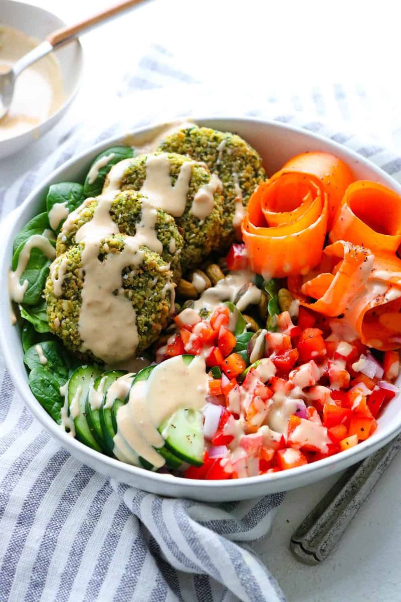 Baked Falafel Bowls with Tahini Drizzle