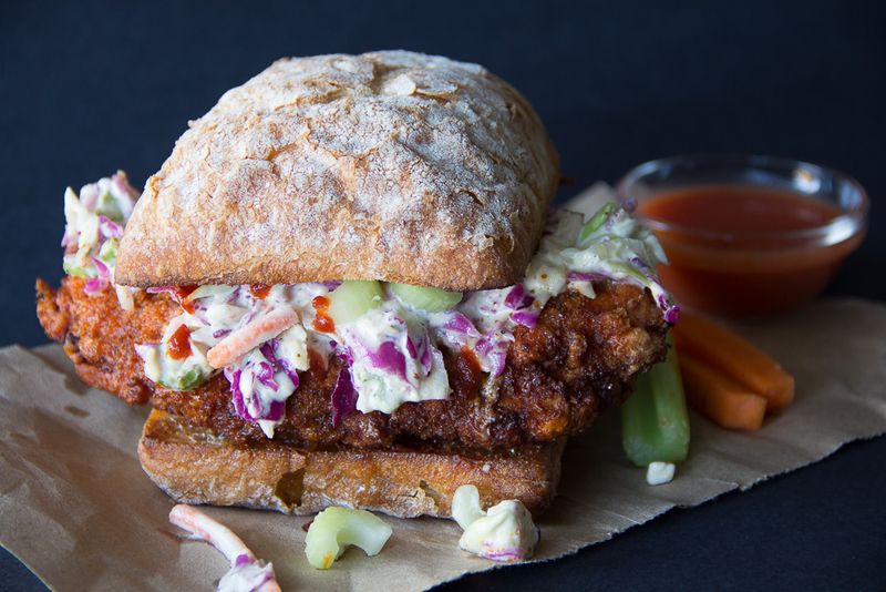 Spicy Buffalo Chicken Sandwich with Blue Cheese Slaw