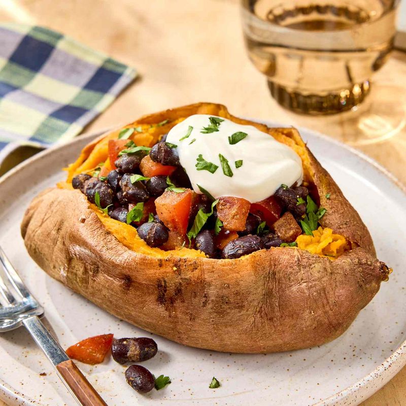 Baked Sweet Potato with Black Beans and Salsa
