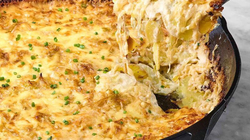 Leek and Potato Casserole with Smoked Salmon