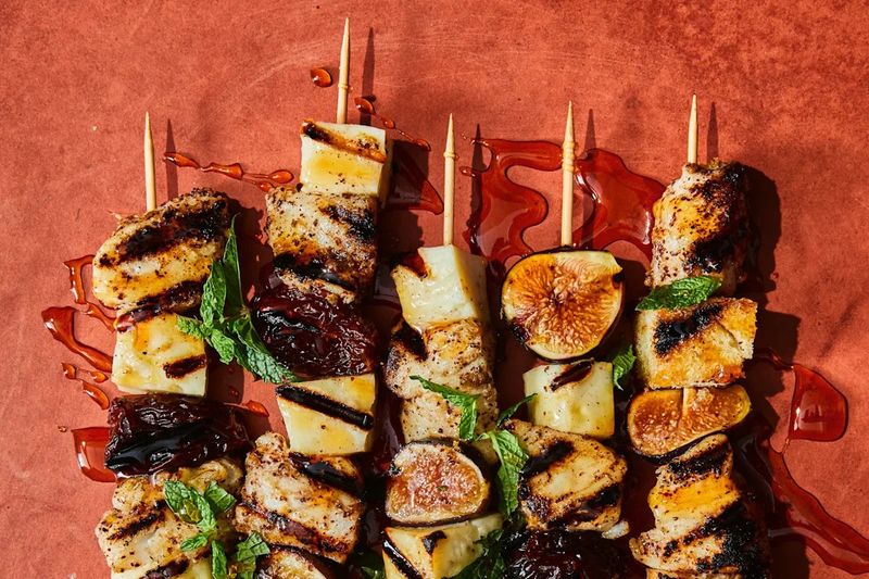 Fig and Halloumi Skewers with Mint Yogurt Dip
