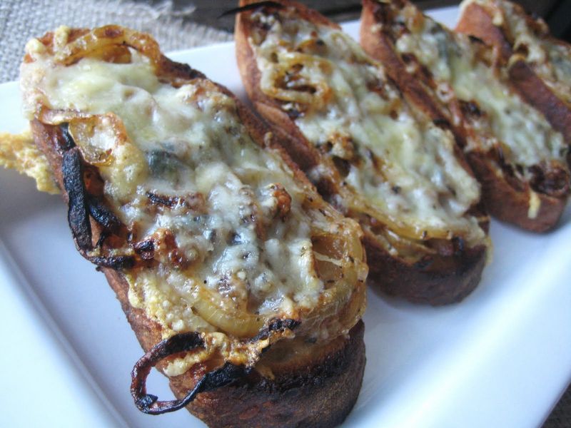 Caramelised Onion and Gruyere Crostini