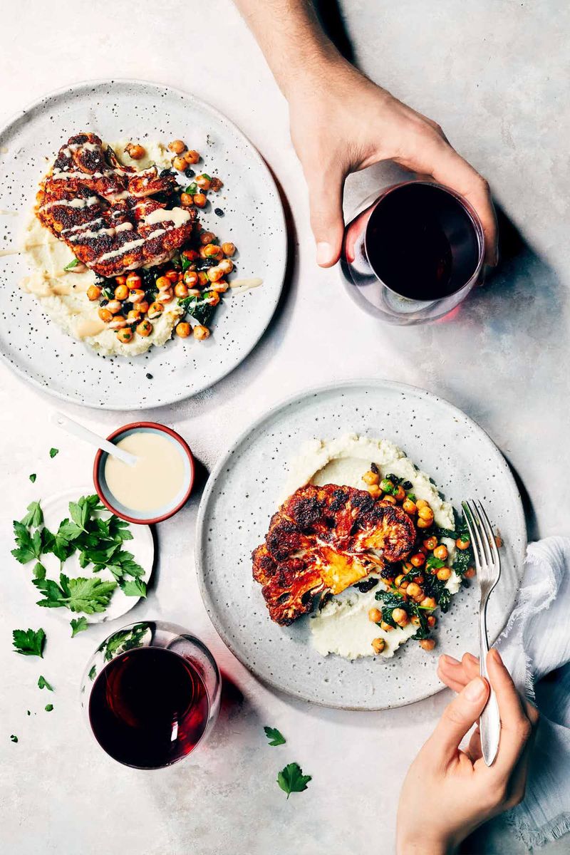 Roasted Cauliflower Steaks with Harissa and Chickpeas