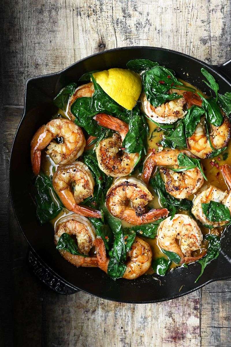 Garlic Butter Shrimp Over Spinach