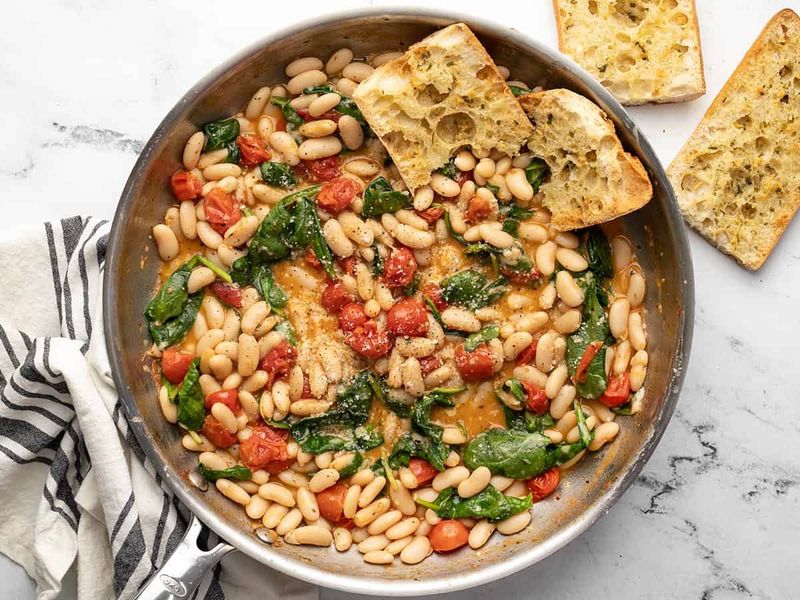 White Bean and Spinach Skillet with Crushed Tomatoes