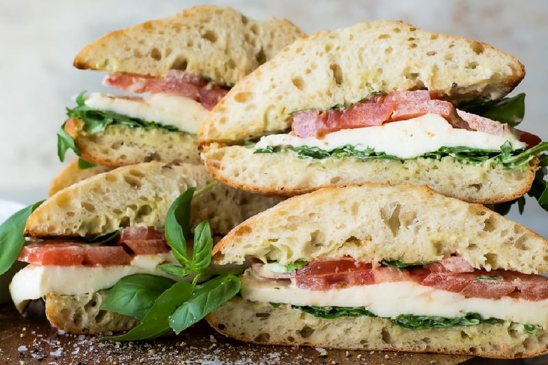 Caprese Sandwich with Pesto and Fresh Mozzarella
