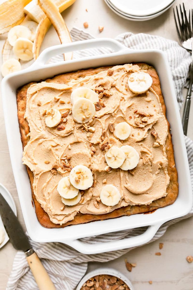 Peanut Butter and Banana Drizzle Cake
