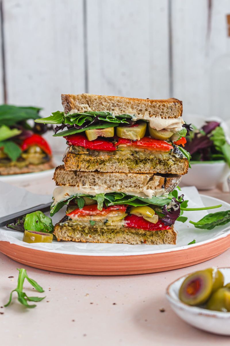 Hummus and Roasted Veggie Sandwich