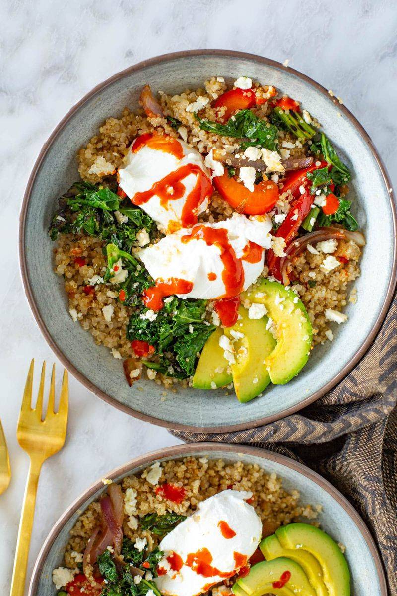 Quinoa Breakfast Bowl with Poached Eggs