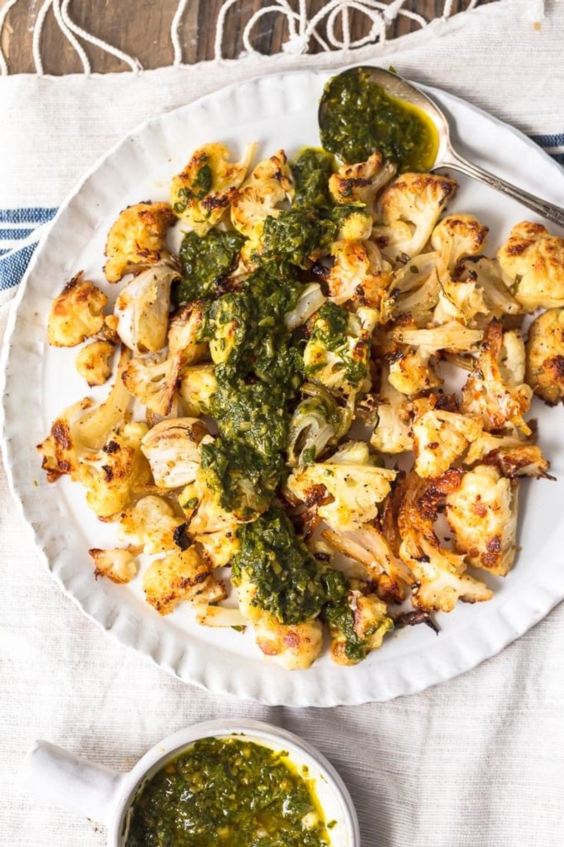 Roasted Cauliflower With Olive Chimichurri