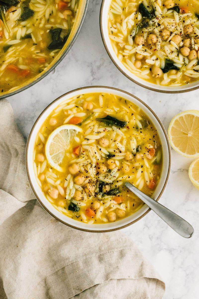 Lemon Chickpea and Orzo Soup